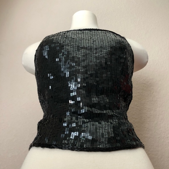 🚫 SOLD VTG Beaded/Sequined Black Top w/ Tie Back - Picture 6 of 10